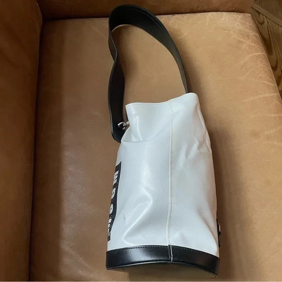 MSGM leather PVC buckle multi shoulder sling bucket backpack buckle white black - Picture 3 of 8